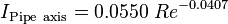 I_{\rm Pipe~axis} = 0.0550 \; Re^{-0.0407}