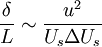  
\frac{\delta}{L} \sim \frac{u^{2}}{U_{s} \Delta U_{s}} 
