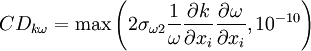 
CD_{k\omega}=\mbox{max} \left( 2\sigma_{\omega 2} {1 \over \omega} {{\partial k} \over {\partial x_i}} {{\partial \omega} \over {\partial x_i}}, 10 ^{-10} \right )
