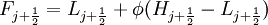 F_{j+ \frac{1}{2}} = L_{j+\frac{1}{2}} + \phi(H_{j+ \frac{1}{2}} - L_{j+ \frac{1}{2}})